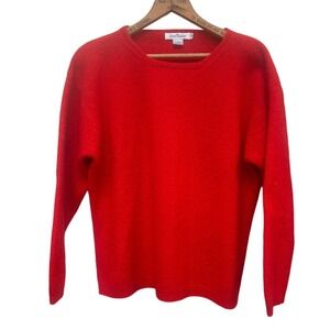 Ann Taylor Vintage 100% Shetland Wool Sweater Red Crewneck Knit Womens Large
